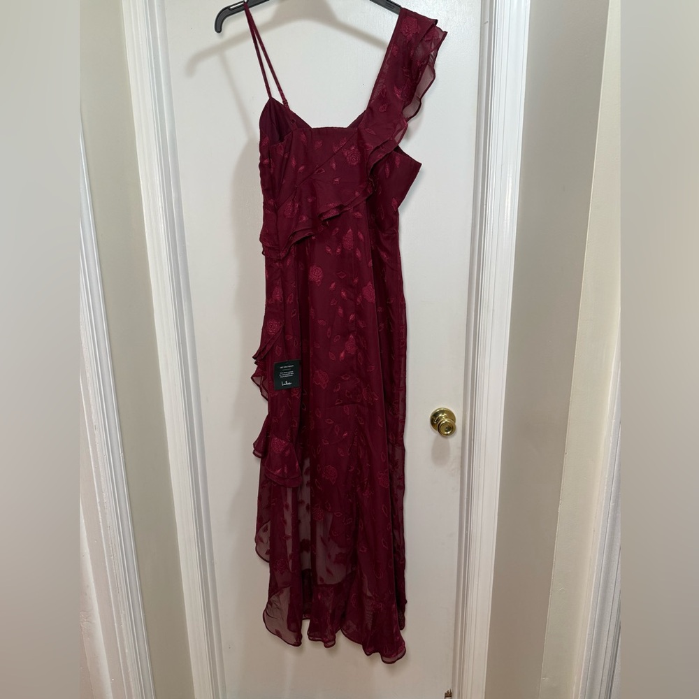 Lulu's Burgundy Asymmetrical Ruffle Dress - Picture 4 of 5